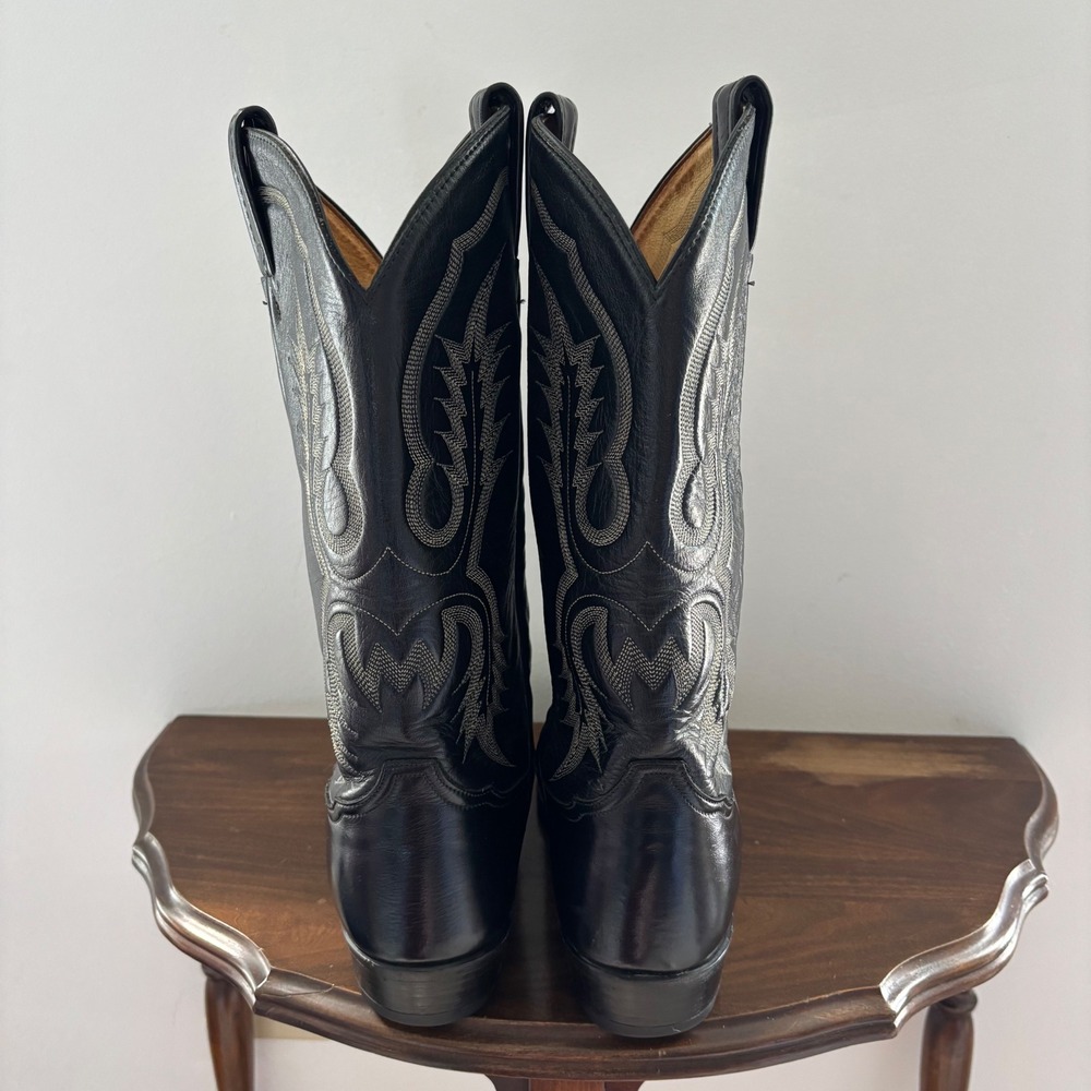 Men's 10D Vintage TONY LAMA Black Leather Stitched Cowboy Western Boots 2914 - Picture 4 of 6